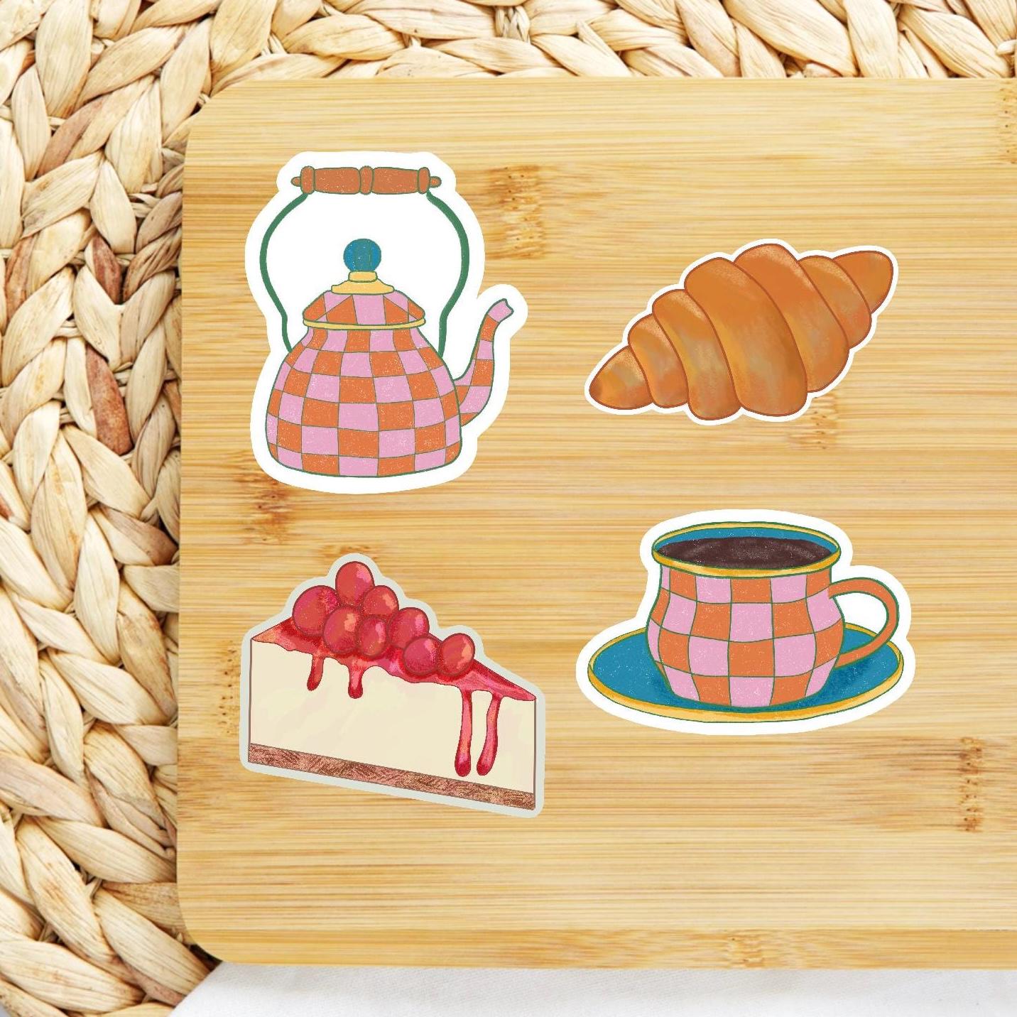 Tea Party Sticker Set, Laptop Decals, Aesthetic Stickers, Water Bottle Stickers