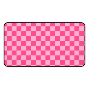 Pink Checkered Desk Mat, Aesthetic Desk Decor, Keyboard Rug