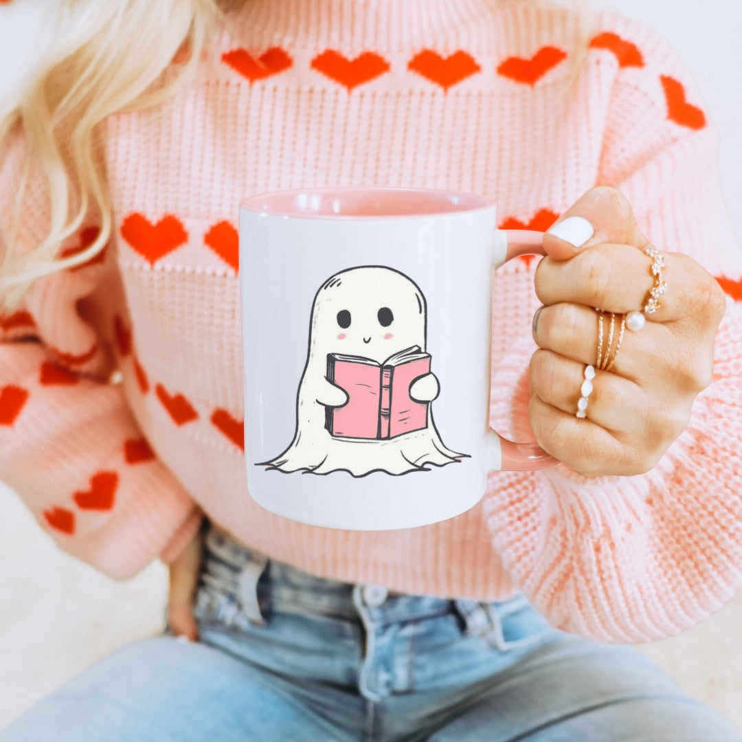 Pink Reading Ghost Mug