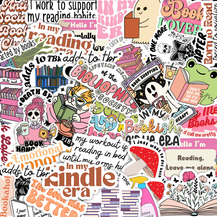 3-50 Piece Kindle Sticker Pack, Reader Stickers, Book Stickers, Cute Stickers, Laptop Decals