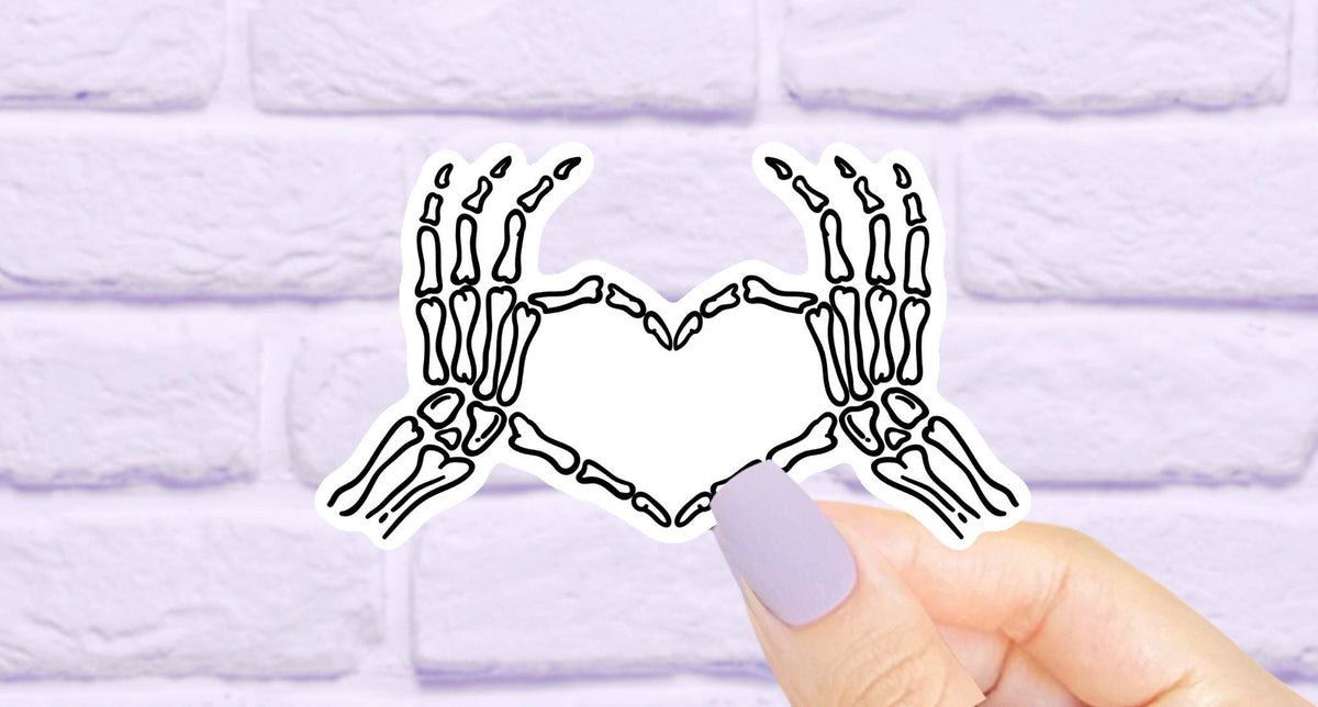 Skeleton Heart Hands Waterproof Sticker