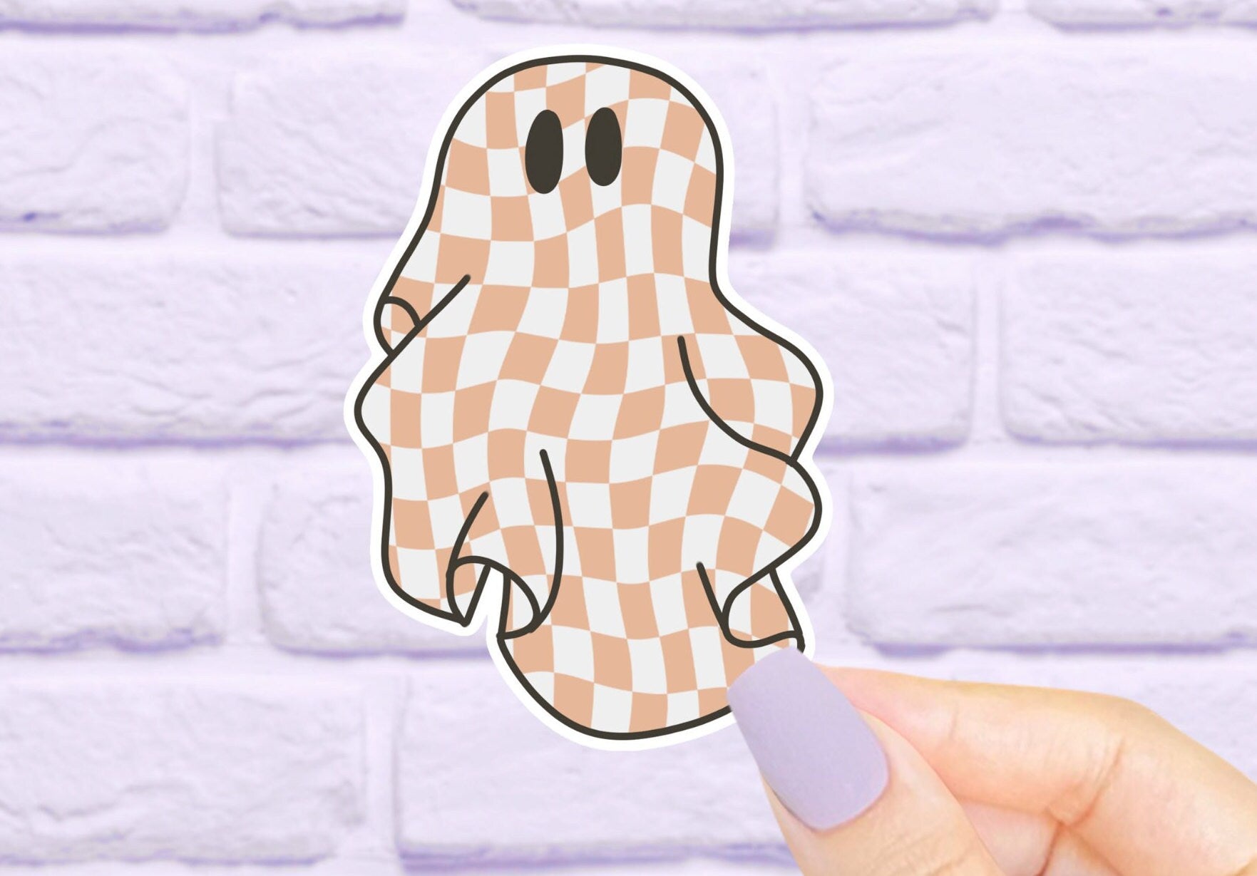 Tan Checkered Ghost Waterproof Sticker