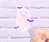 Pink Ghost with Purple Bats Waterproof Sticker