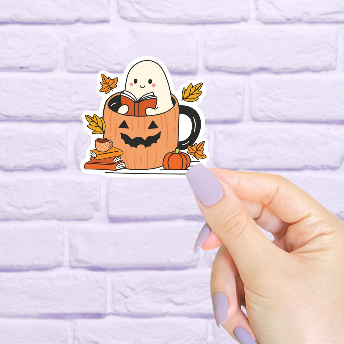 Reading Ghost in a Pumpkin Mug Fall Waterproof Sticker