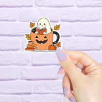 Reading Ghost in a Pumpkin Mug Fall Waterproof Sticker