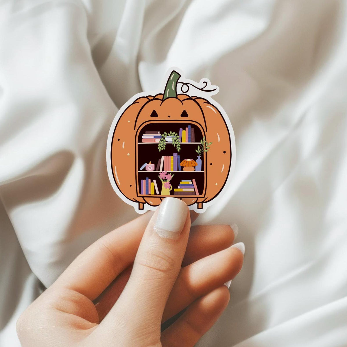 Pumpkin Bookshelf Waterproof Sticker