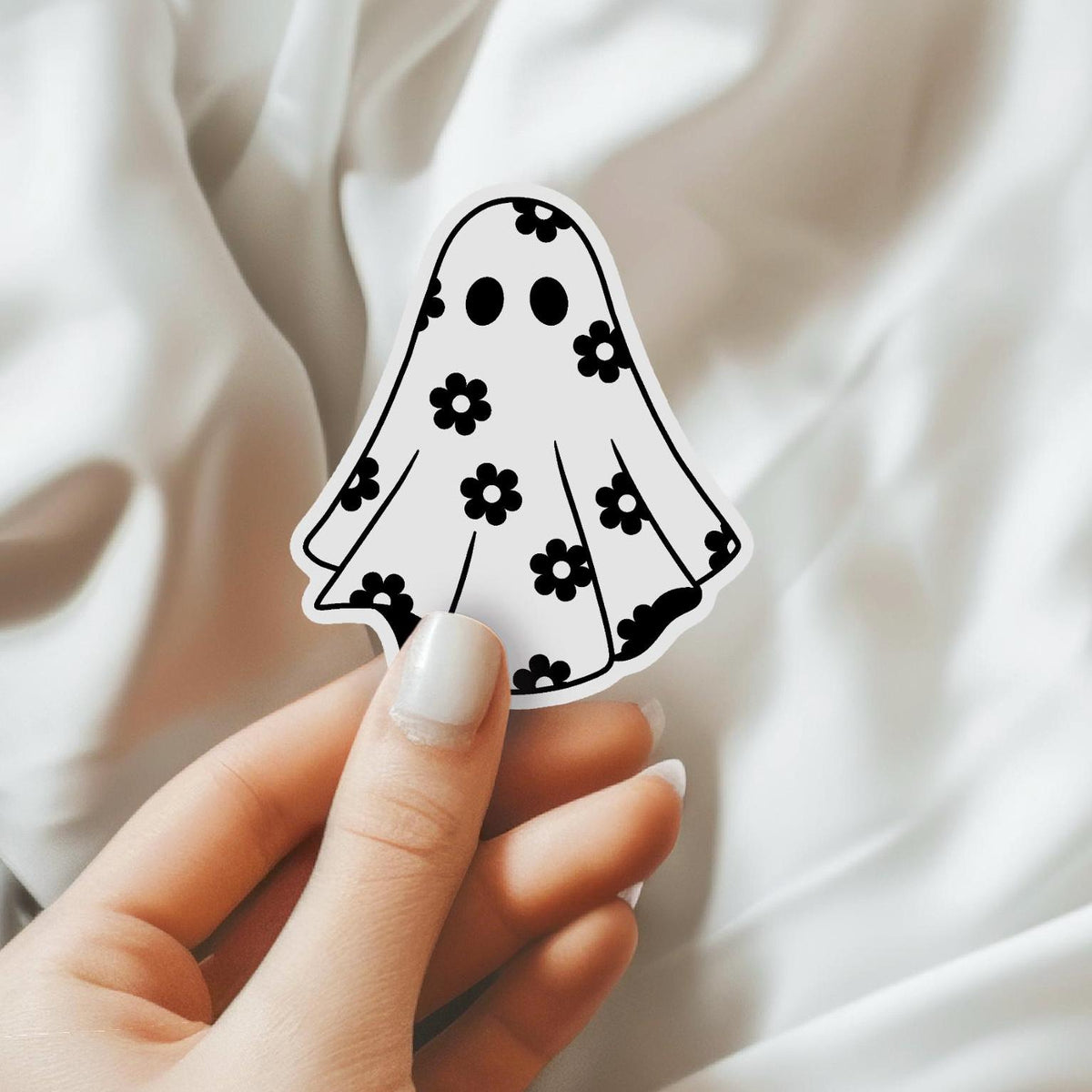 Black and White Floral Ghost Waterproof Sticker