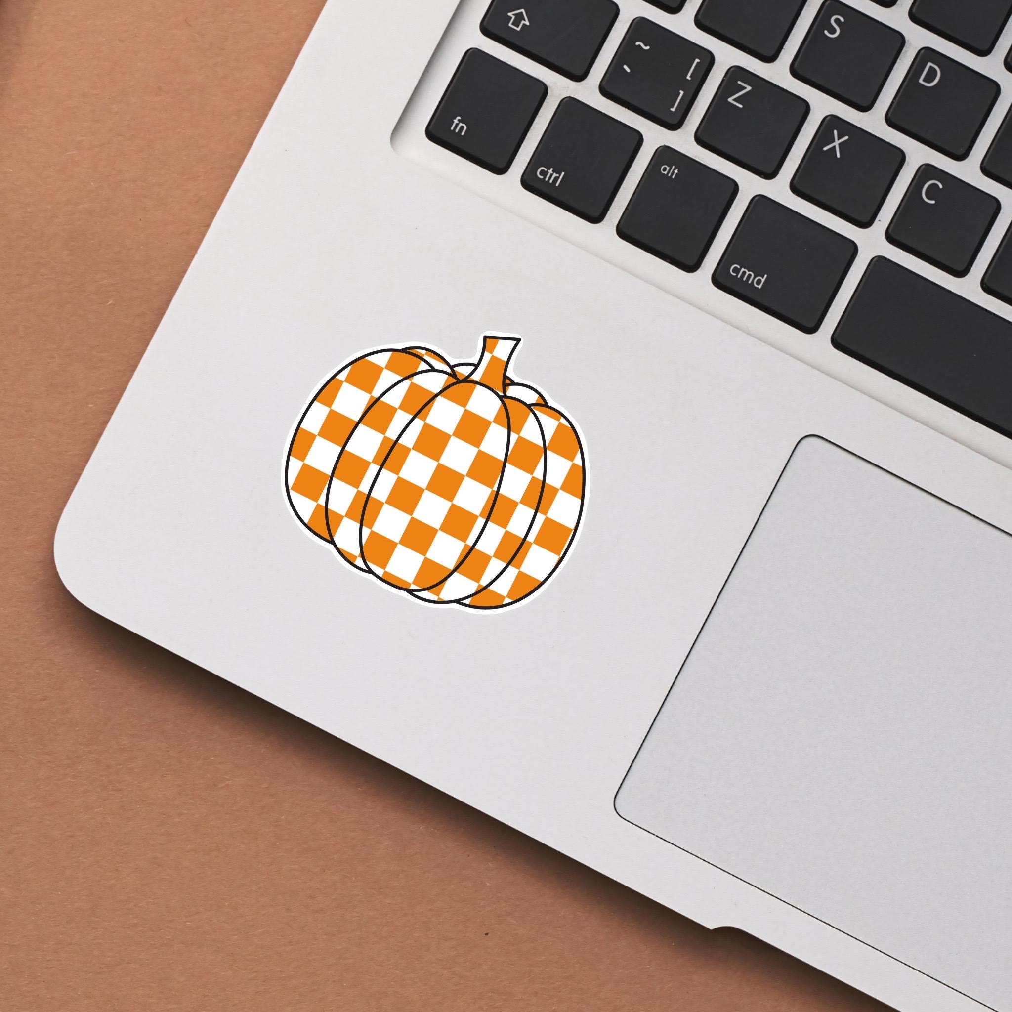 Orange and White Checkered Pumpkin Waterproof Sticker