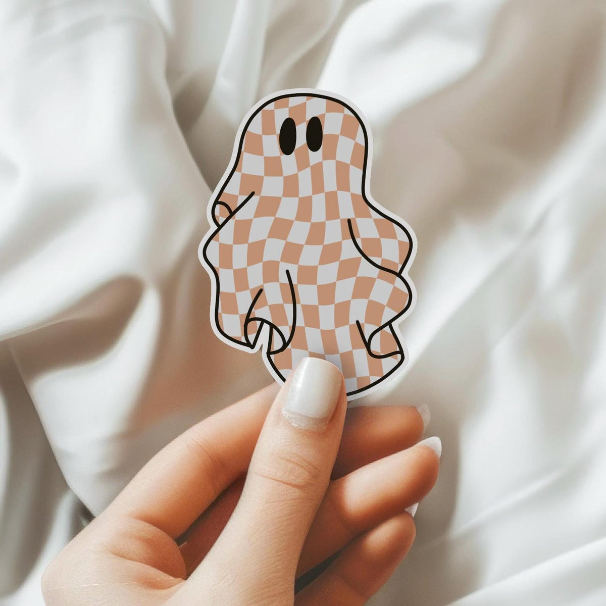 Tan Checkered Ghost Waterproof Sticker