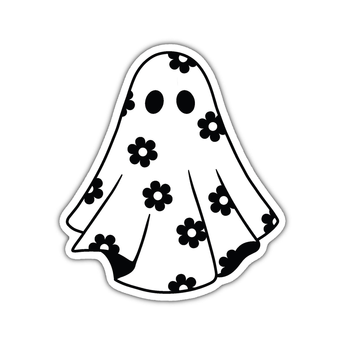 Black and White Floral Ghost Waterproof Sticker