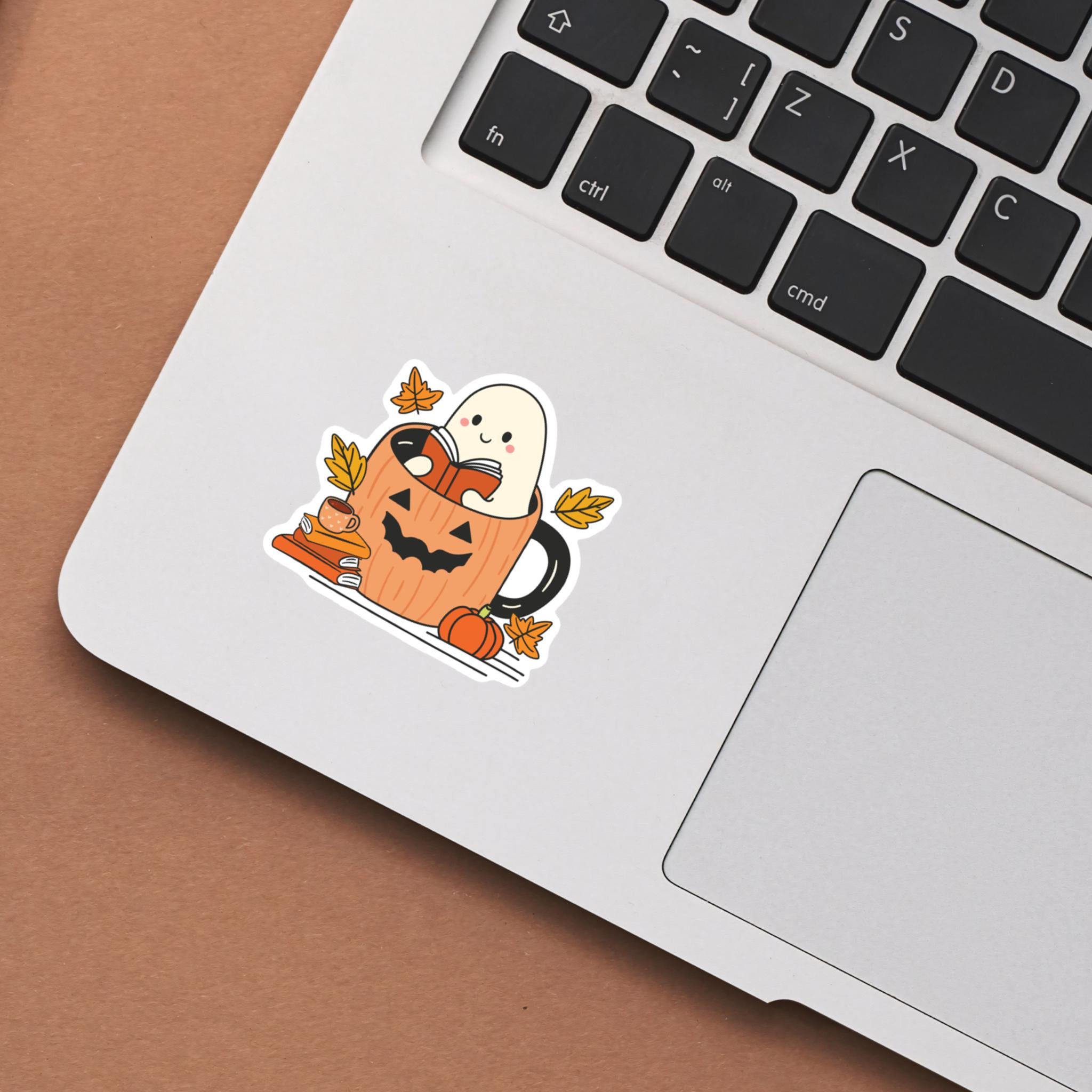 Reading Ghost in a Pumpkin Mug Fall Waterproof Sticker