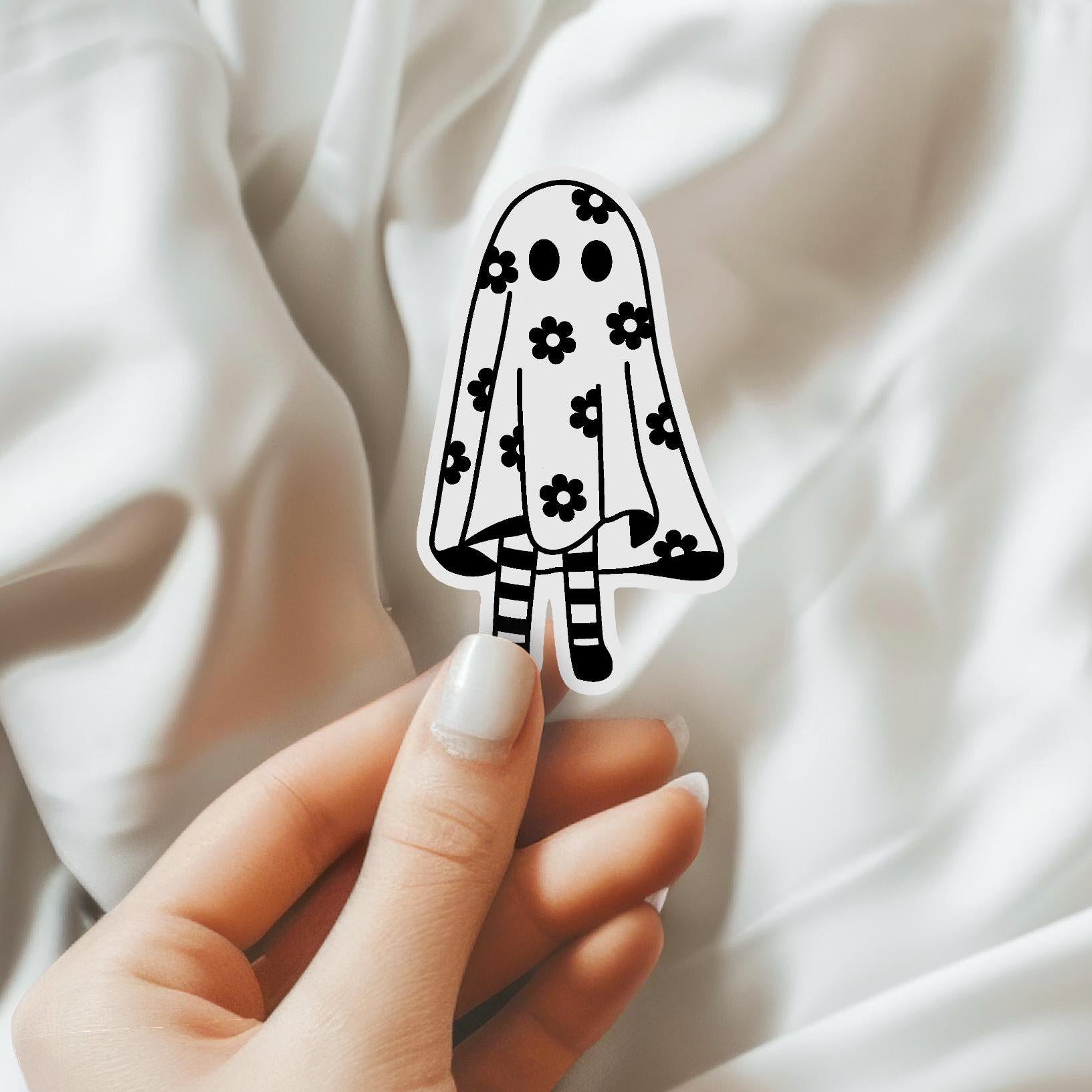 Black and White Floral Ghost Girl Waterproof Sticker