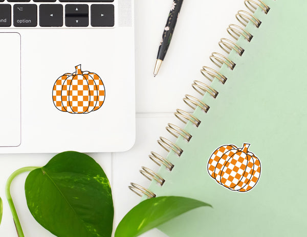 Orange and White Checkered Pumpkin Waterproof Sticker