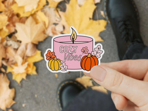 Cozy Vibes Fall Candle Waterproof Sticker