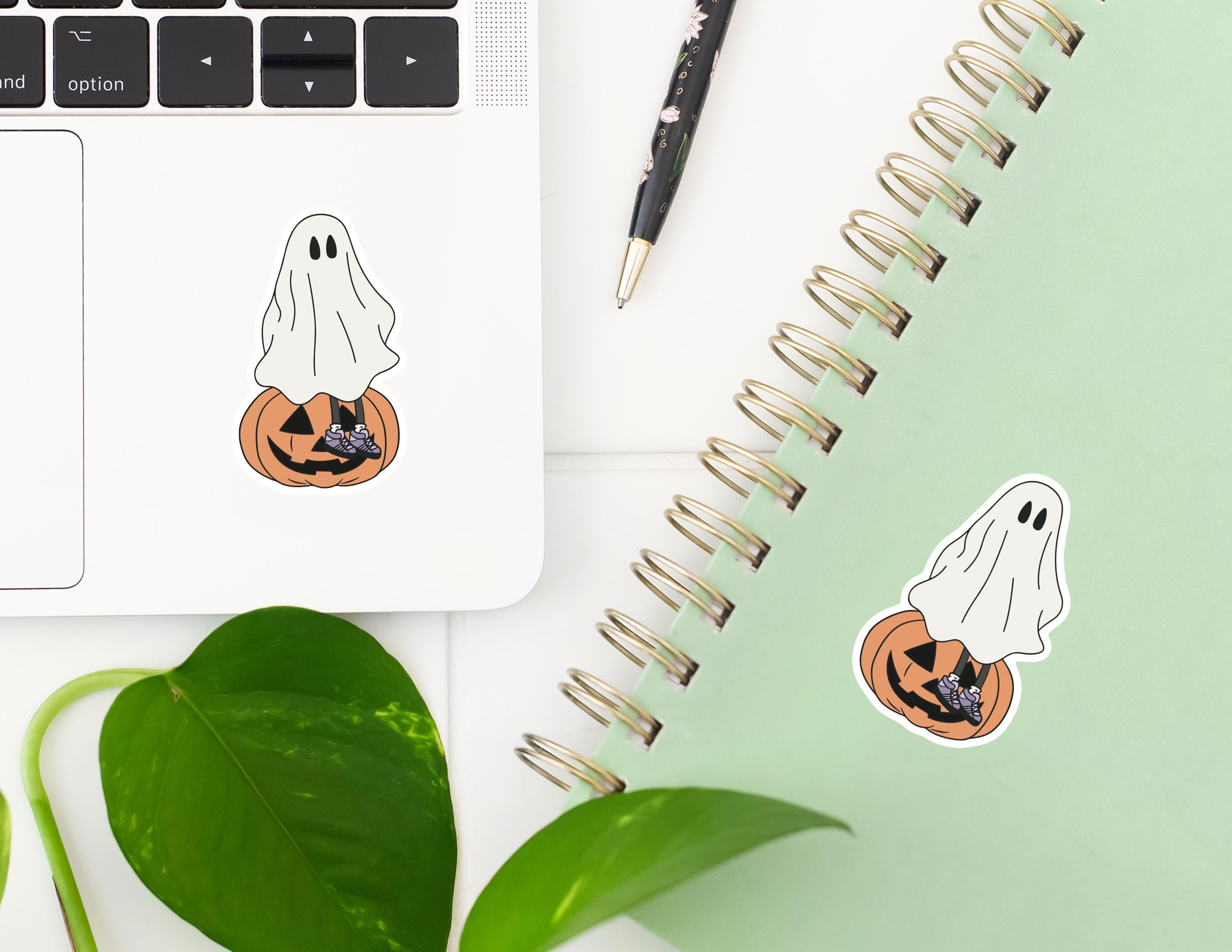 Ghost Sitting on a Pumpkin Waterproof Sticker