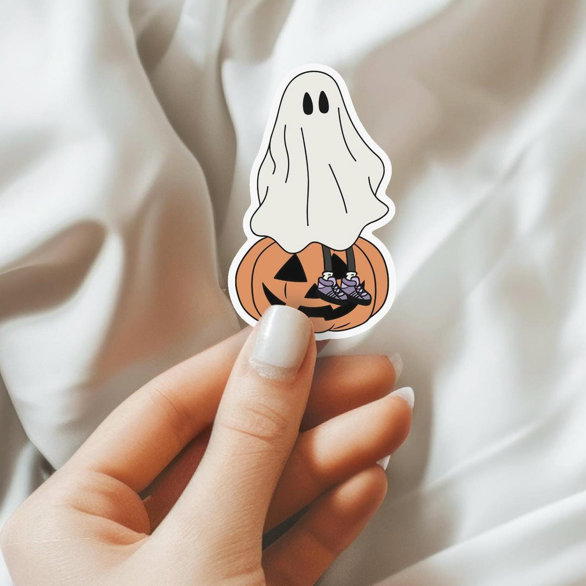 Ghost Sitting on a Pumpkin Waterproof Sticker