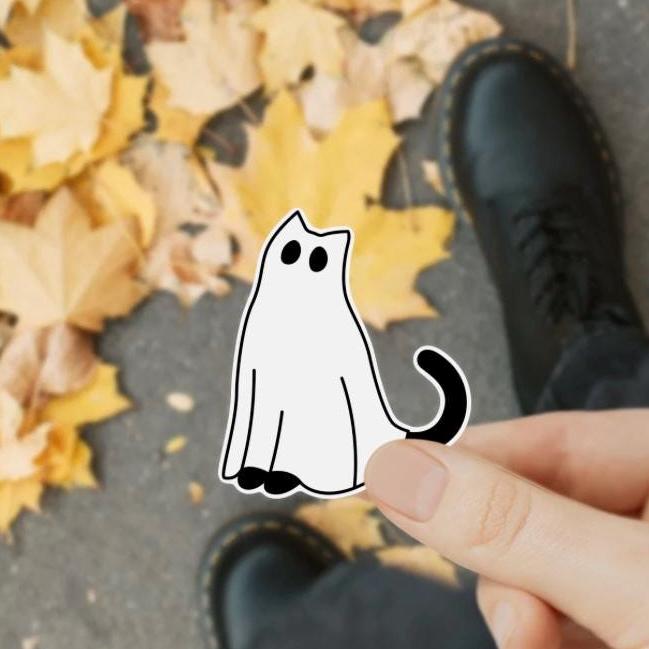 Sitting Ghost Cat Waterproof Sticker