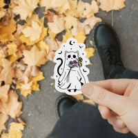 Floral Ghost Cat Waterproof Sticker