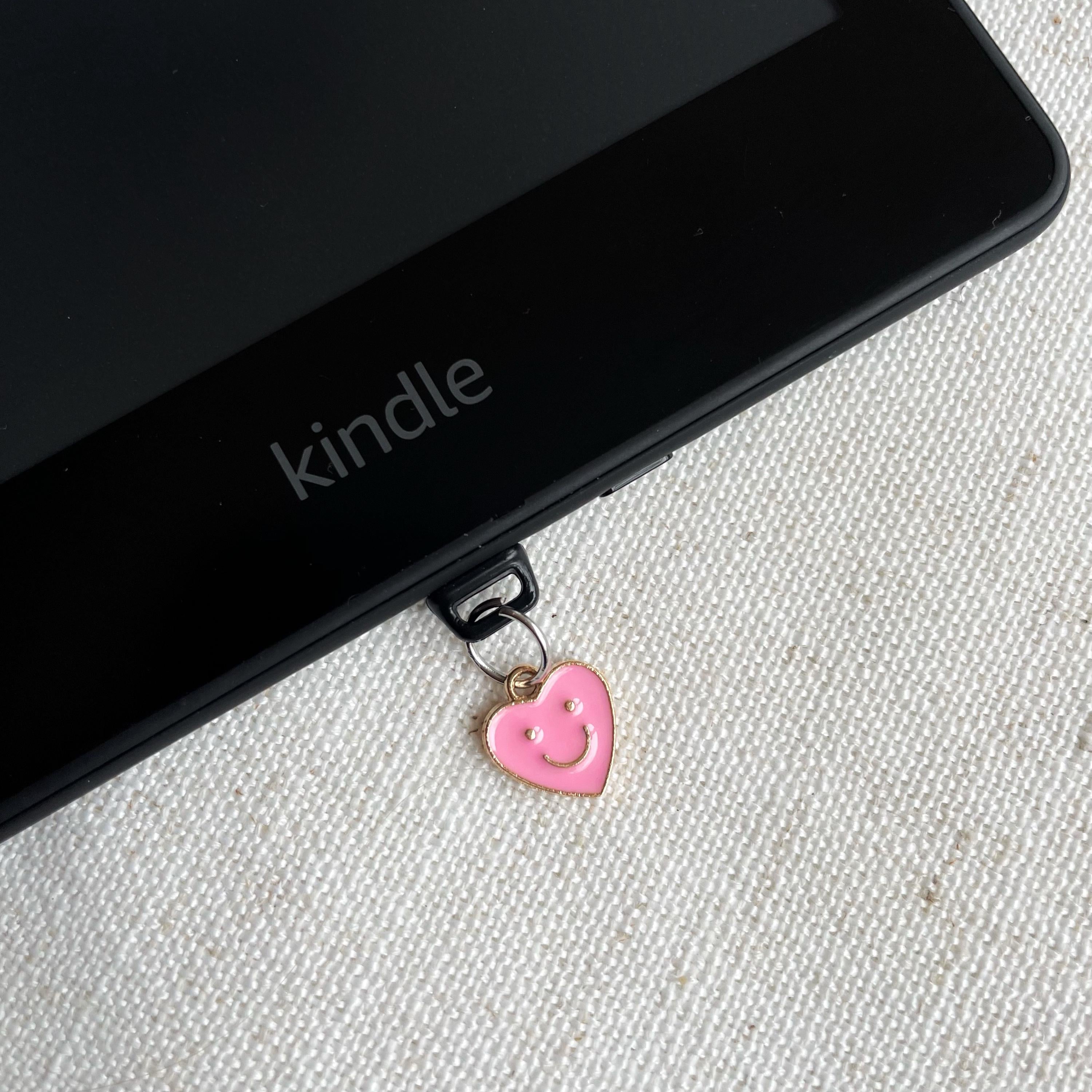 Enamel Smiley Hearr Kindle Dust Plug Charm, Phone Charm, Bookish Merch, Bookish Gifts, Kindle Accessories, Phone Accessories