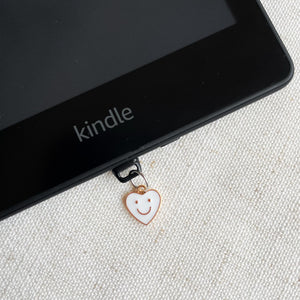 Enamel Smiley Hearr Kindle Dust Plug Charm, Phone Charm, Bookish Merch, Bookish Gifts, Kindle Accessories, Phone Accessories