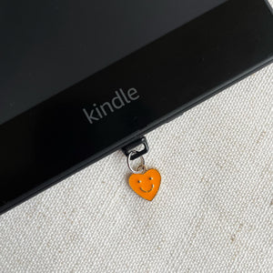 Enamel Smiley Hearr Kindle Dust Plug Charm, Phone Charm, Bookish Merch, Bookish Gifts, Kindle Accessories, Phone Accessories