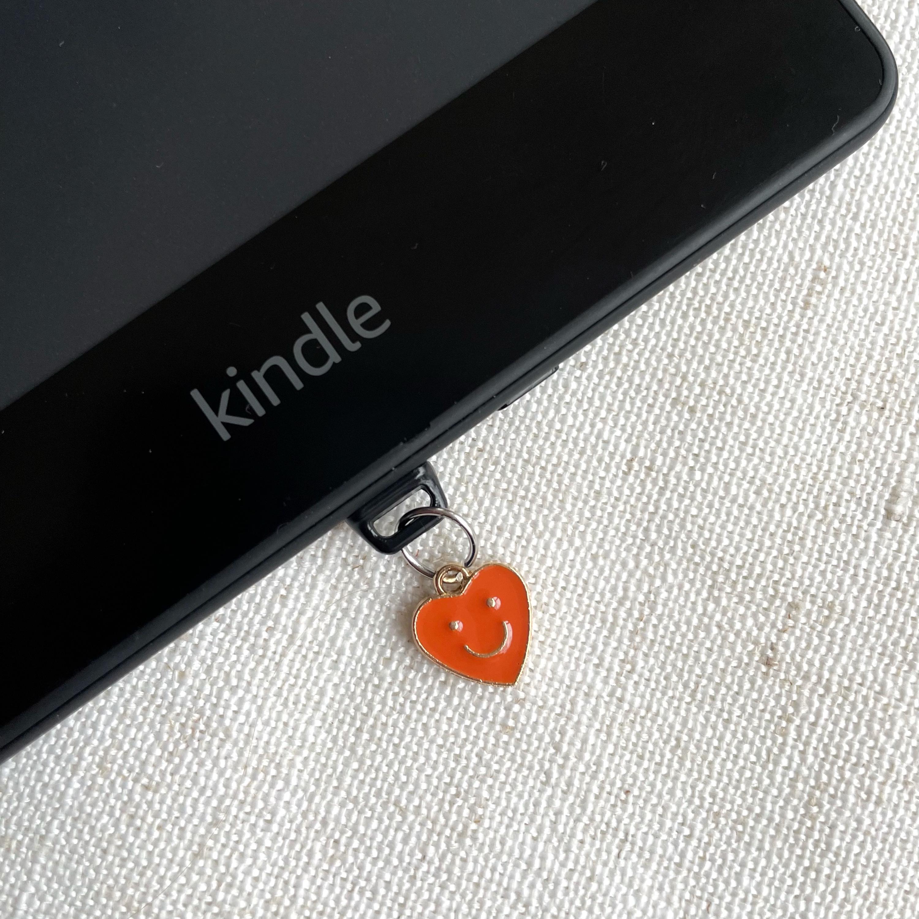 Enamel Smiley Hearr Kindle Dust Plug Charm, Phone Charm, Bookish Merch, Bookish Gifts, Kindle Accessories, Phone Accessories