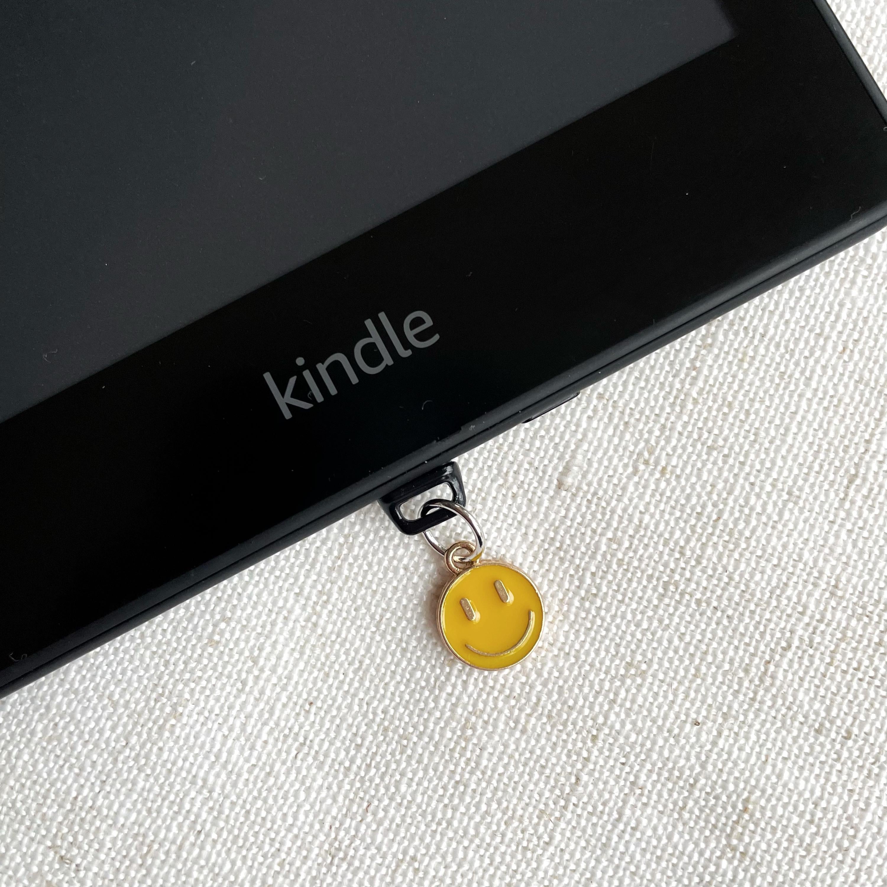 Enamel Smiley Kindle Dust Plug Charm, Phone Charm, Bookish Merch, Bookish Gifts, Kindle Accessories, Phone Accessories