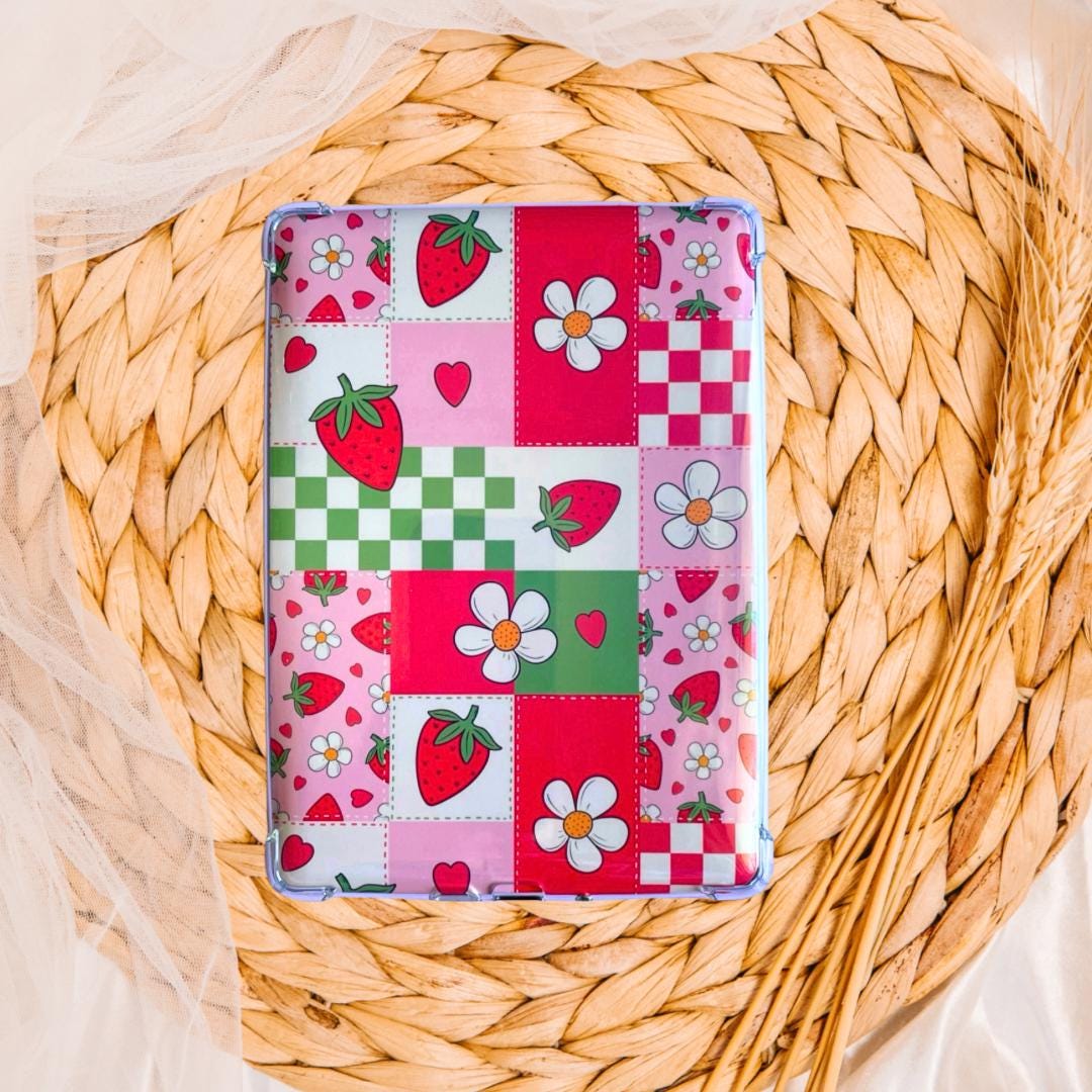 Patchwork Strawberry Kindle Insert, Kindle Accessories, Bookish, Book Lover Gift