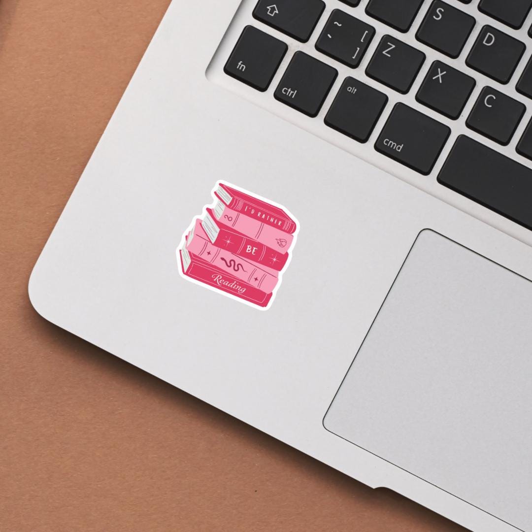 I'd Rather Be Reading Pink Bookstack Waterproof Sticker