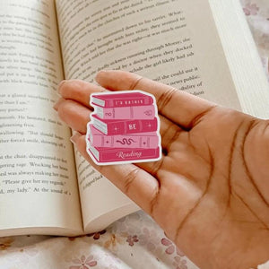 I'd Rather Be Reading Pink Bookstack Waterproof Sticker