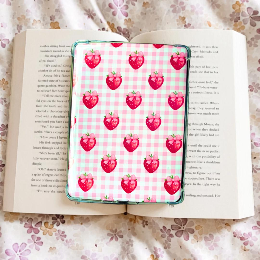 Checkered Strawberries Kindle Insert, Kindle Accessories, Bookish, Book Lover Gift