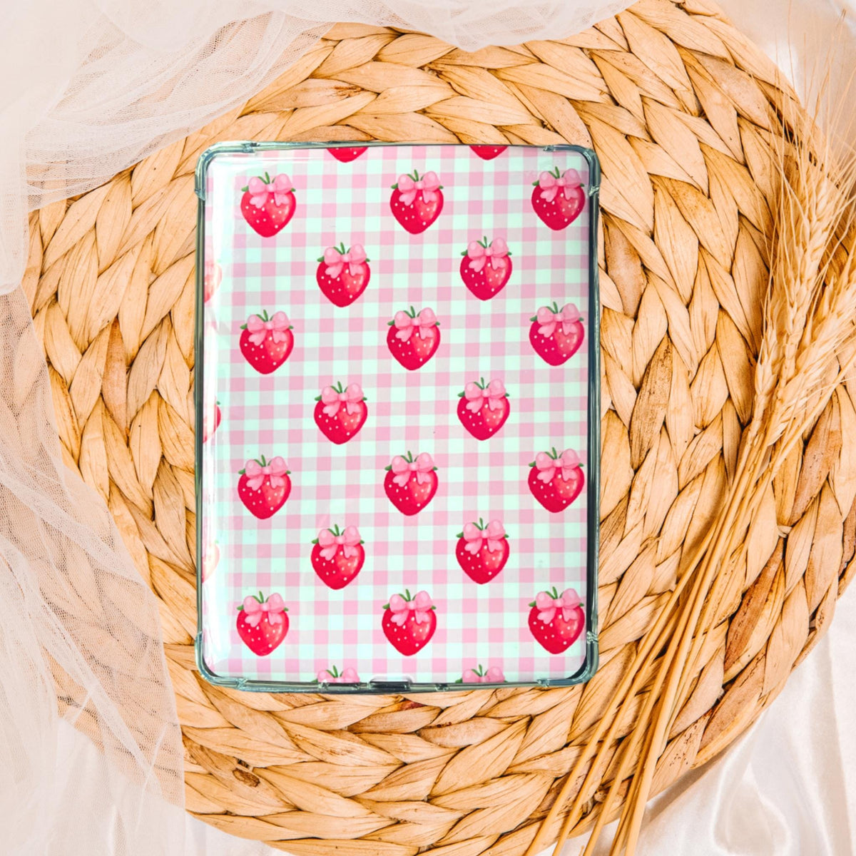 Checkered Strawberries Kindle Insert, Kindle Accessories, Bookish, Book Lover Gift