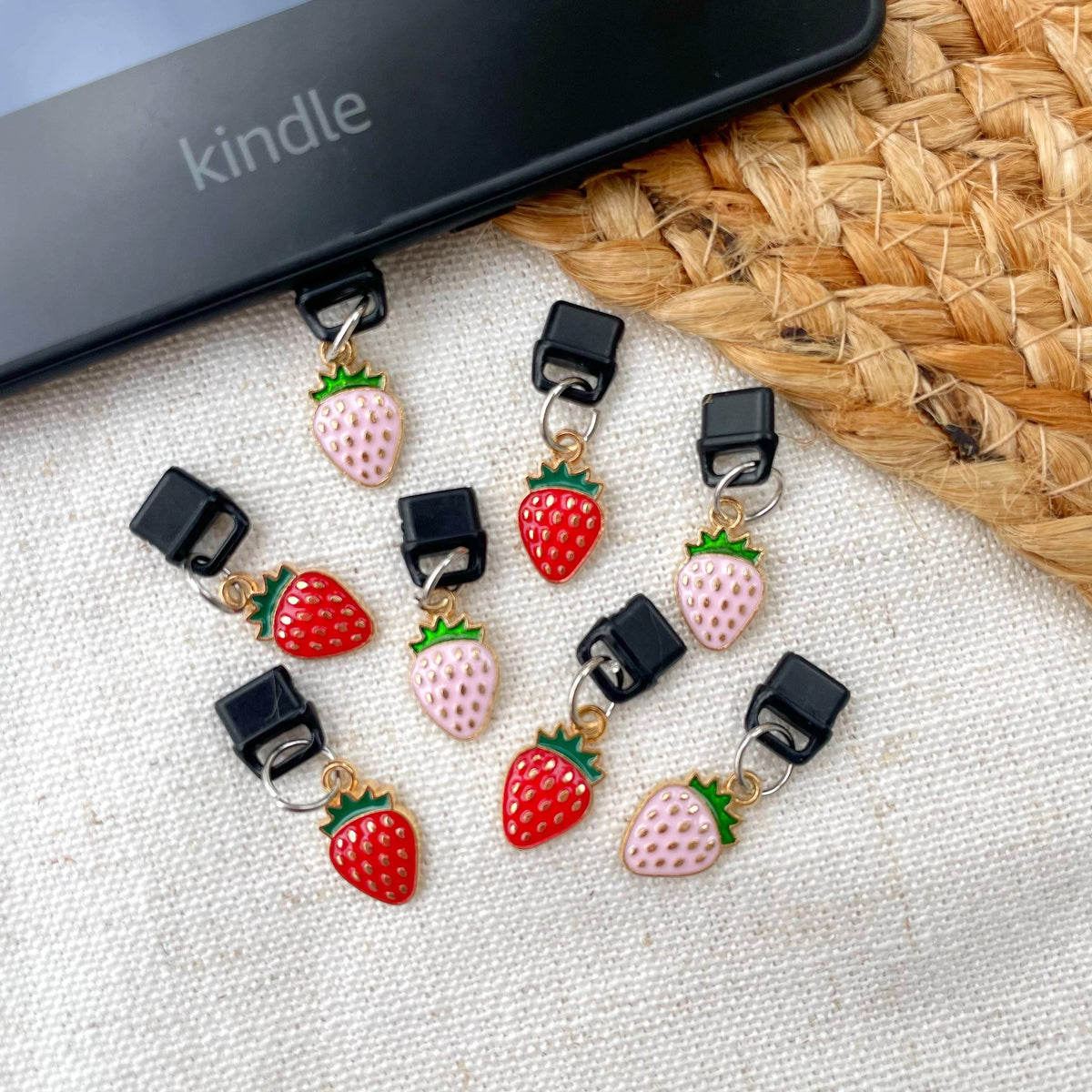 Strawberry Kindle Dust Plug Charm, Phone Charm, Bookish Merch, Bookish Gifts, Kindle Accessories, Phone Accessories