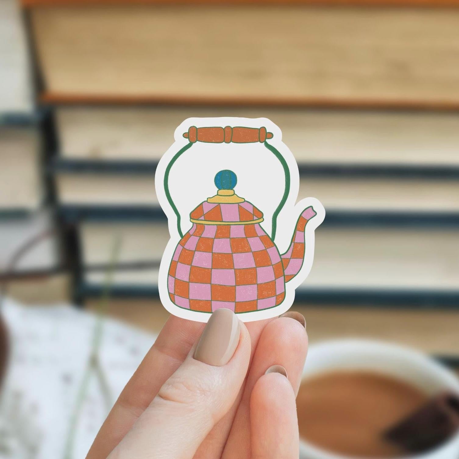 Checkered Teapot Sticker, Laptop Decals, Aesthetic Stickers, Water Bottle Stickers