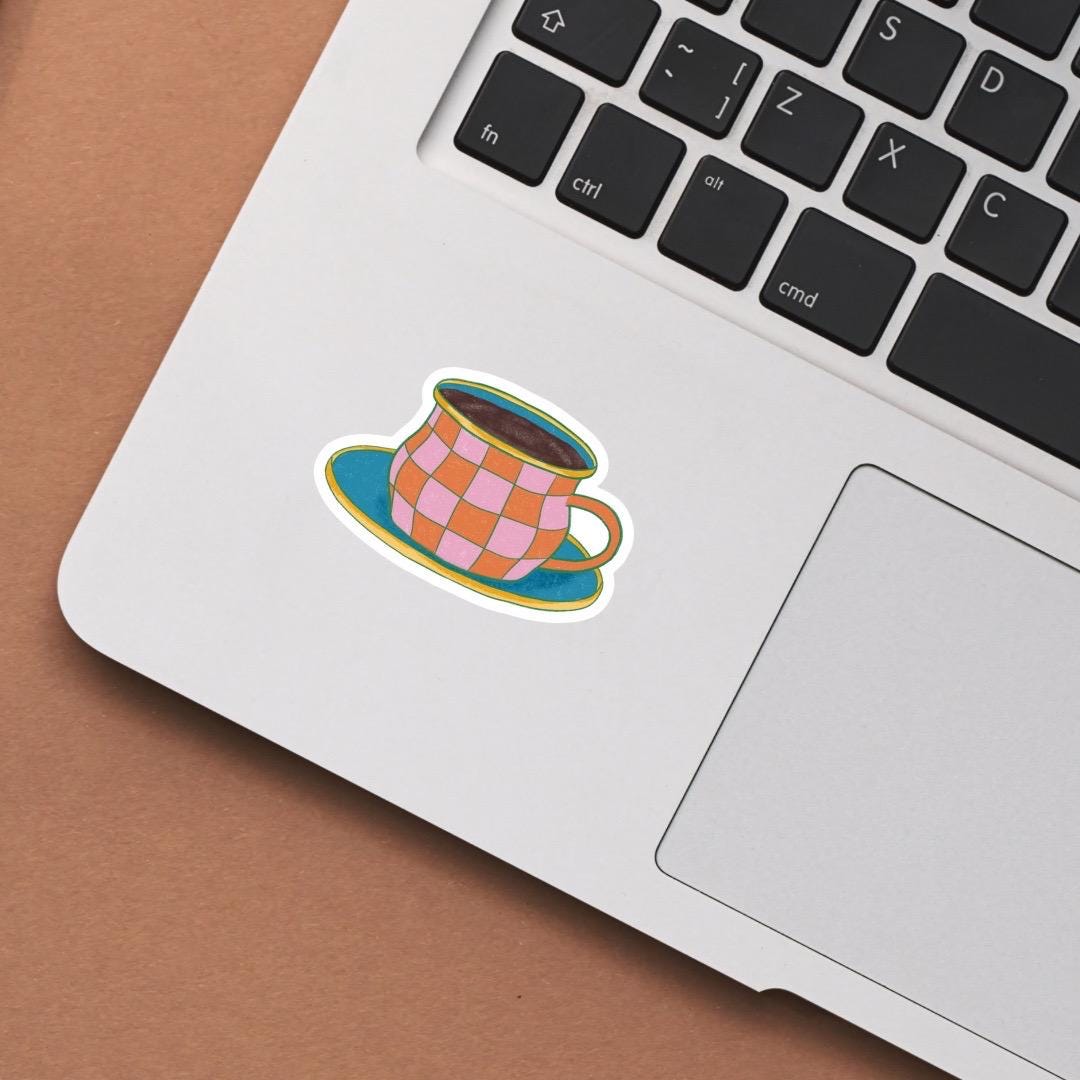 Checkered Mug Sticker, Laptop Decals, Aesthetic Stickers, Water Bottle Stickers