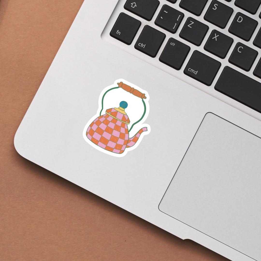 Checkered Teapot Sticker, Laptop Decals, Aesthetic Stickers, Water Bottle Stickers