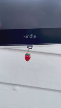 Strawberry Kindle Dust Plug Charm, Phone Charm, Bookish Merch, Bookish Gifts, Kindle Accessories, Phone Accessories